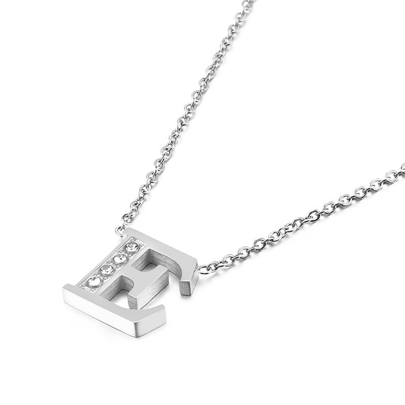 Simple Fashion 26 Inlaid Zircon Uppercase Letter Stainless Steel Necklace