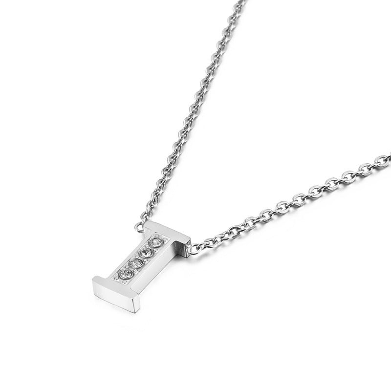 Simple Fashion 26 Inlaid Zircon Uppercase Letter Stainless Steel Necklace