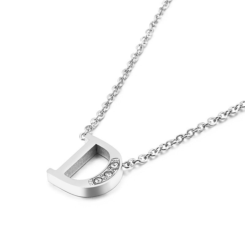 Simple Fashion 26 Inlaid Zircon Uppercase Letter Stainless Steel Necklace