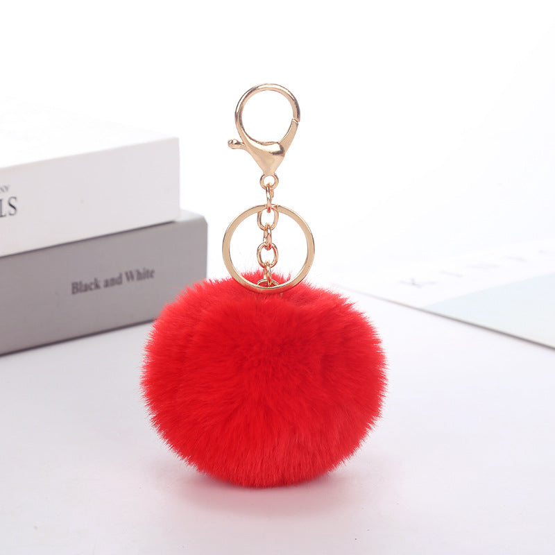 Cute Solid Color Faux Fur Pom Pom Keychain Accessory