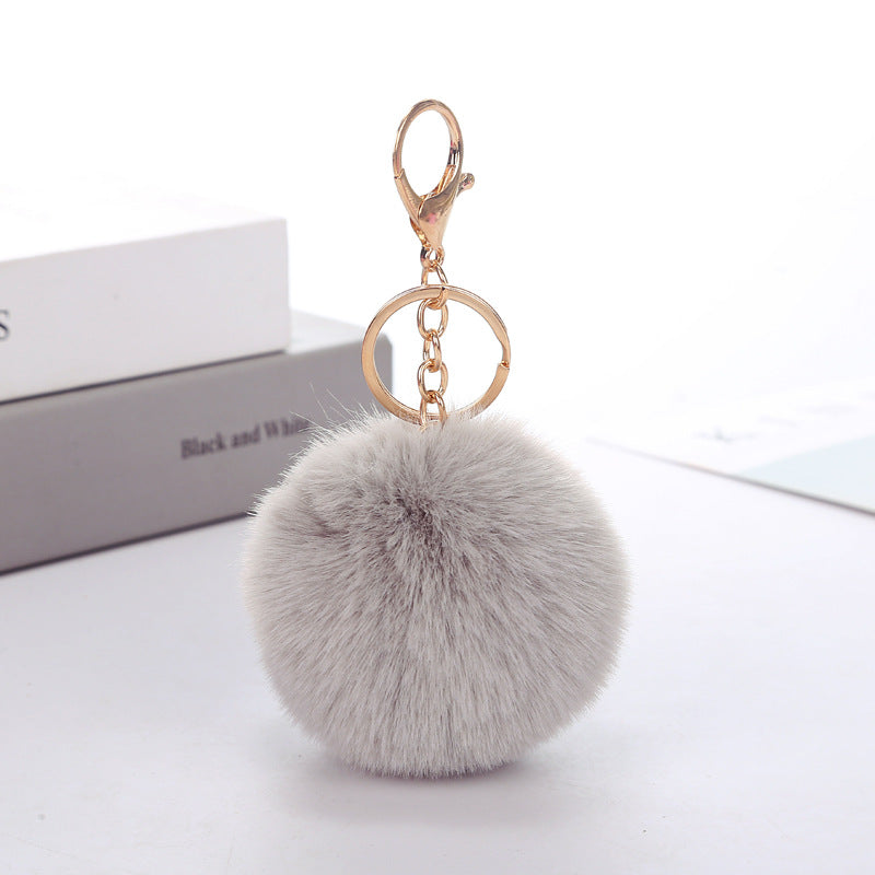 Cute Solid Color Faux Fur Pom Pom Keychain Accessory