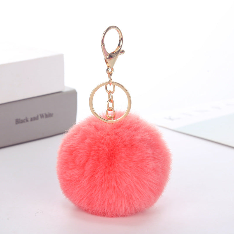 Cute Solid Color Faux Fur Pom Pom Keychain Accessory