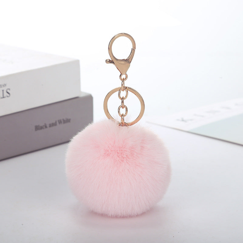 Cute Solid Color Faux Fur Pom Pom Keychain Accessory