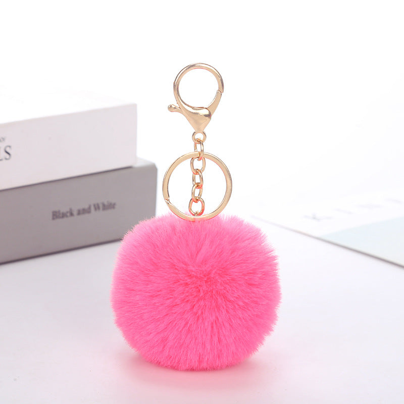 Cute Solid Color Faux Fur Pom Pom Keychain Accessory