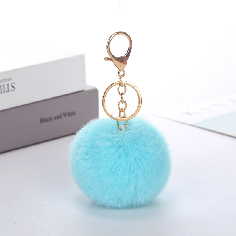 Cute Solid Color Faux Fur Pom Pom Keychain Accessory