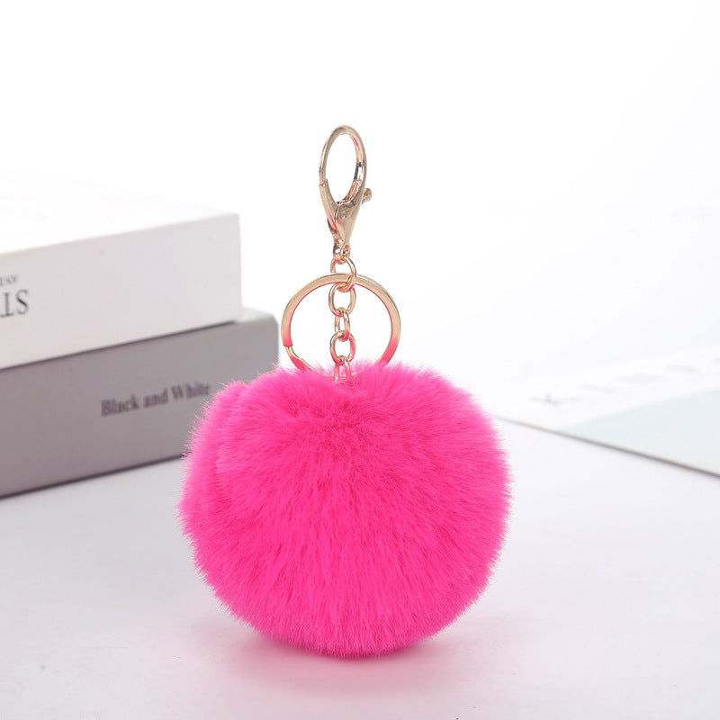 Cute Solid Color Faux Fur Pom Pom Keychain Accessory