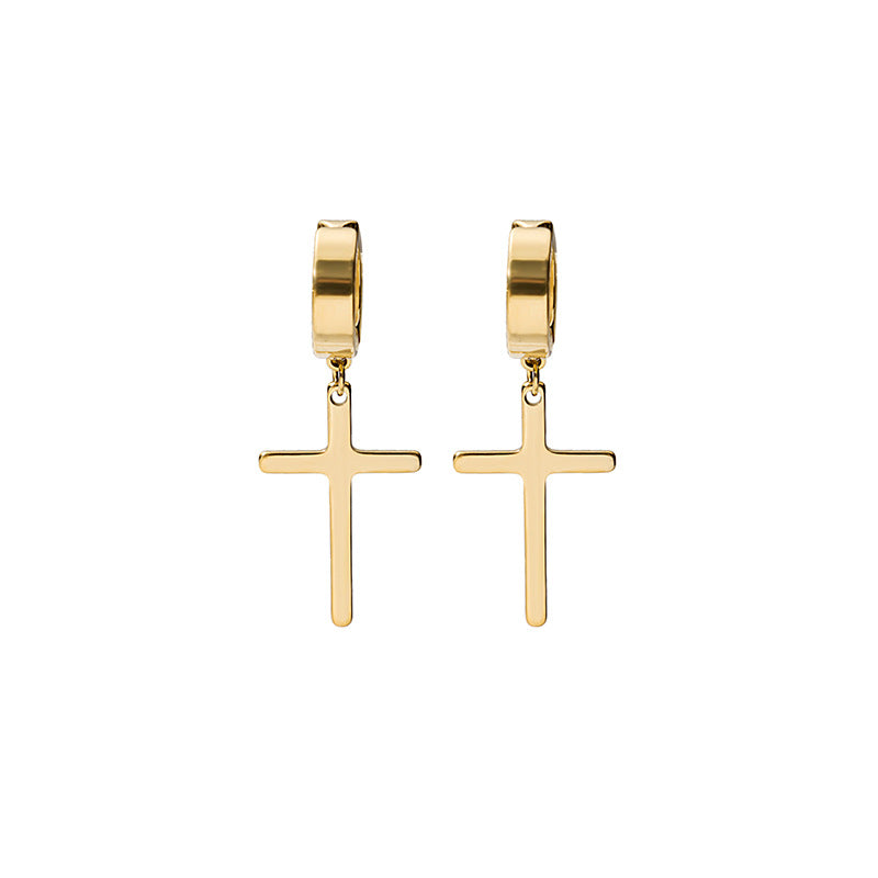 1 Pair Minimalist Cross Stainless Steel Gold Plated Clip-On Earrings