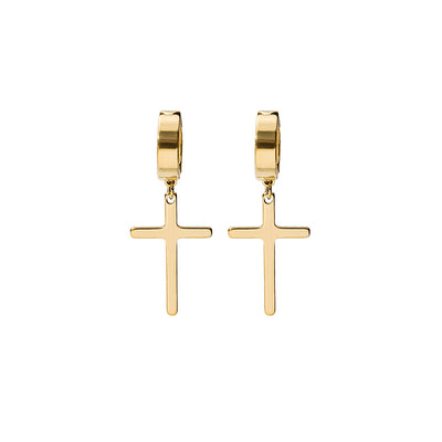 1 Pair Minimalist Cross Stainless Steel Gold Plated Clip-On Earrings