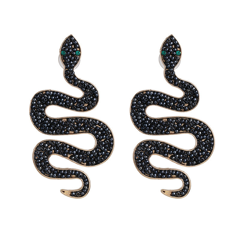 European Fashion Snake Alloy Beaded Earrings for Women