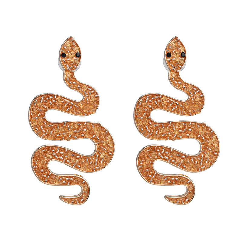 European Fashion Snake Alloy Beaded Earrings for Women