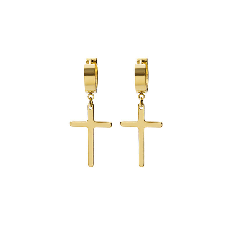 1 Pair Minimalist Cross Stainless Steel Gold Plated Clip-On Earrings