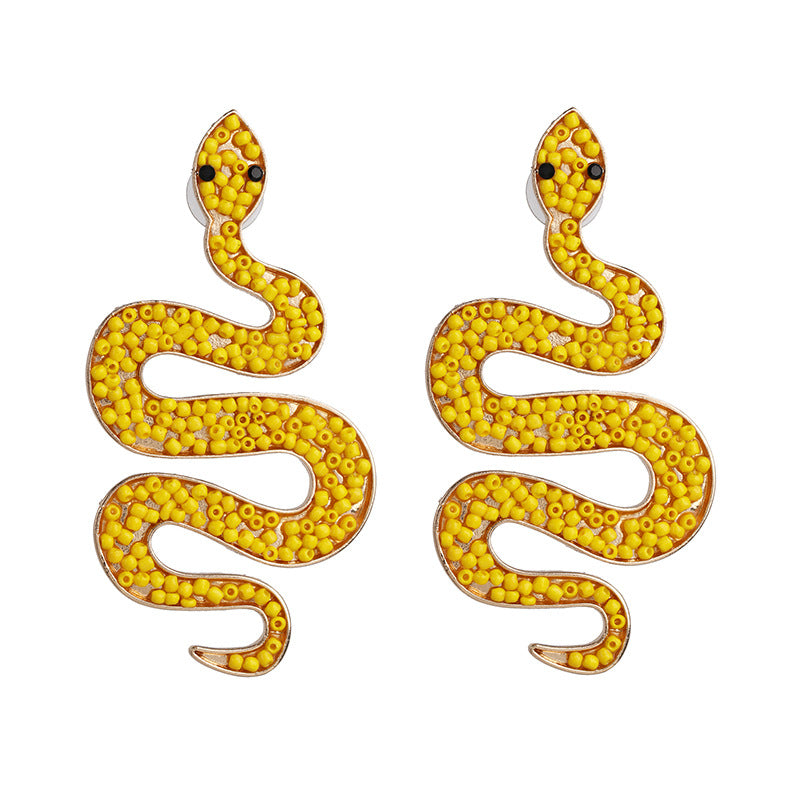 European Fashion Snake Alloy Beaded Earrings for Women