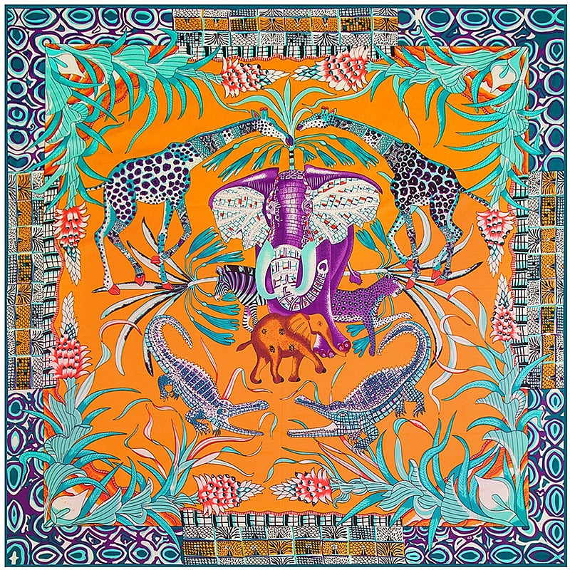 130cm Elephant Giraffe Twill Large Square Scarf Shawl Sunscreen Wrap