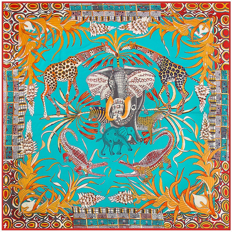 130cm Elephant Giraffe Twill Large Square Scarf Shawl Sunscreen Wrap