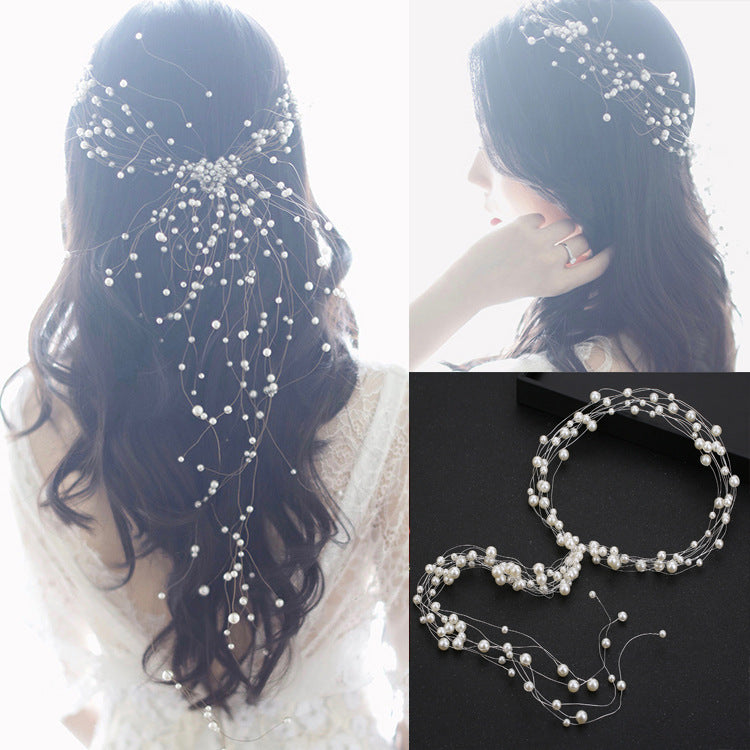 Korean Pearl Hand-beaded Bridal Hairband Wedding Headwear