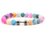 Weathered Agate Stone Bead Dumbbell Cross Elastic Bracelet