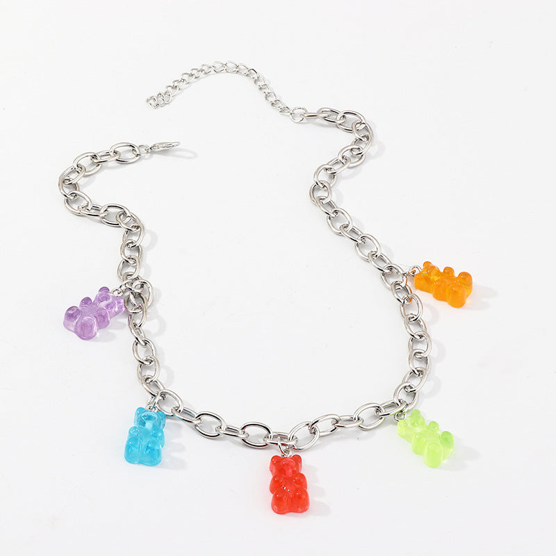 Cute Cartoon Bear Necklace Transparent Resin Bear Pendant