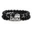 Lion Head & Owl Beaded Bracelet Set with Matte Black Onyx and Curved Tube Design