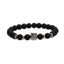 Lion Head & Owl Beaded Bracelet Set with Matte Black Onyx and Curved Tube Design