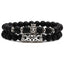 Lion Head & Owl Beaded Bracelet Set with Matte Black Onyx and Curved Tube Design