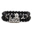 Lion Head & Owl Beaded Bracelet Set with Matte Black Onyx and Curved Tube Design