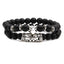 Lion Head & Owl Beaded Bracelet Set with Matte Black Onyx and Curved Tube Design