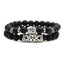 Lion Head & Owl Beaded Bracelet Set with Matte Black Onyx and Curved Tube Design