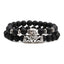 Lion Head & Owl Beaded Bracelet Set with Matte Black Onyx and Curved Tube Design