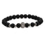 Lion Head & Owl Beaded Bracelet Set with Matte Black Onyx and Curved Tube Design