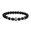 Lion Head & Owl Beaded Bracelet Set with Matte Black Onyx and Curved Tube Design