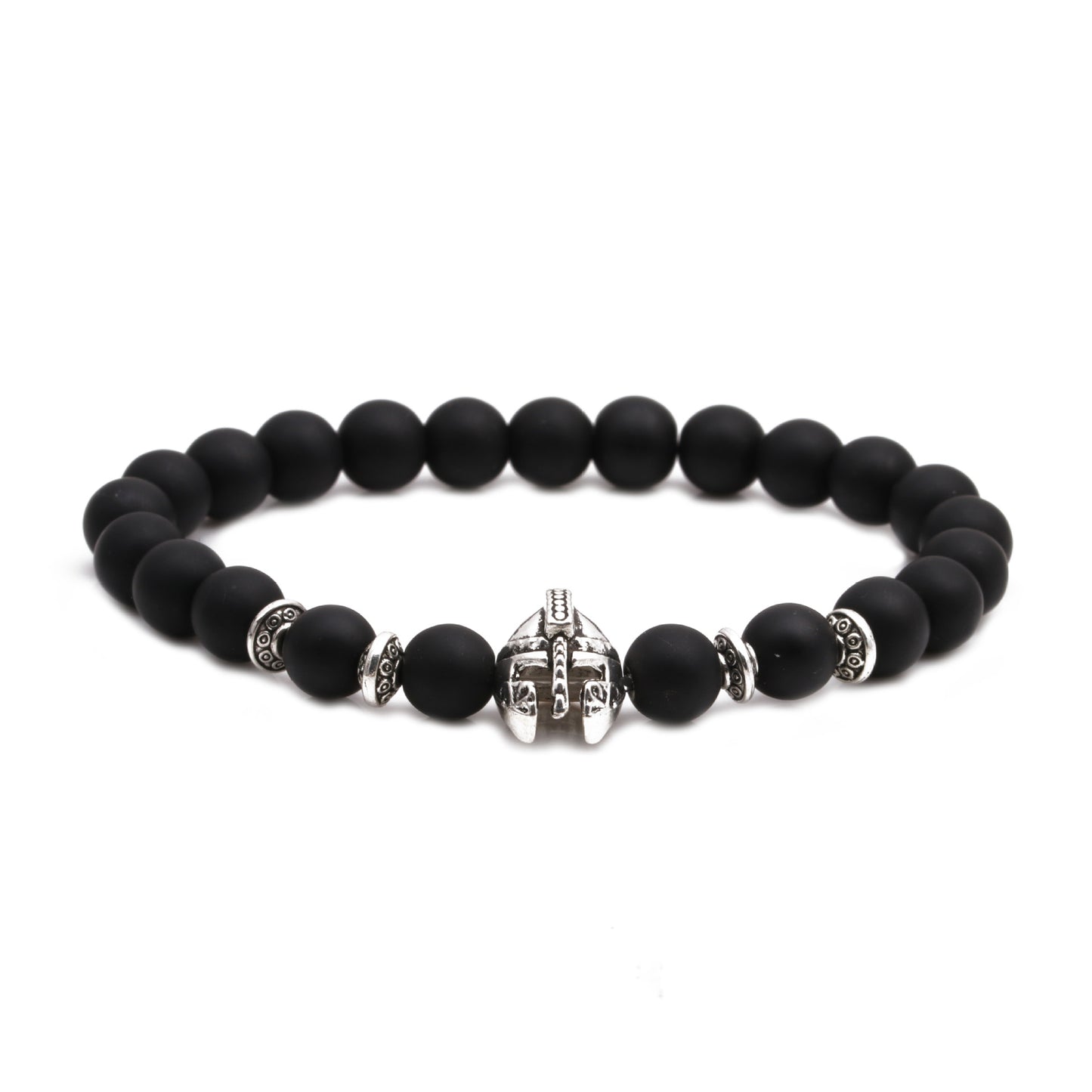 Lion Head & Owl Beaded Bracelet Set with Matte Black Onyx and Curved Tube Design