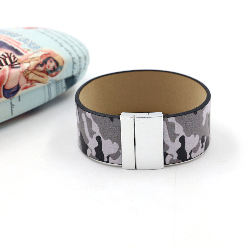 Ig Style Camouflage Pu Leather Unisex Bangle