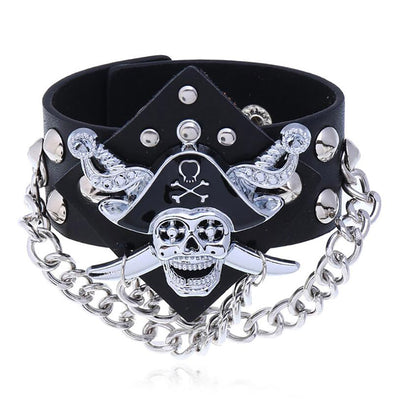 Punk Skull Leather Chain Men's Bracelet