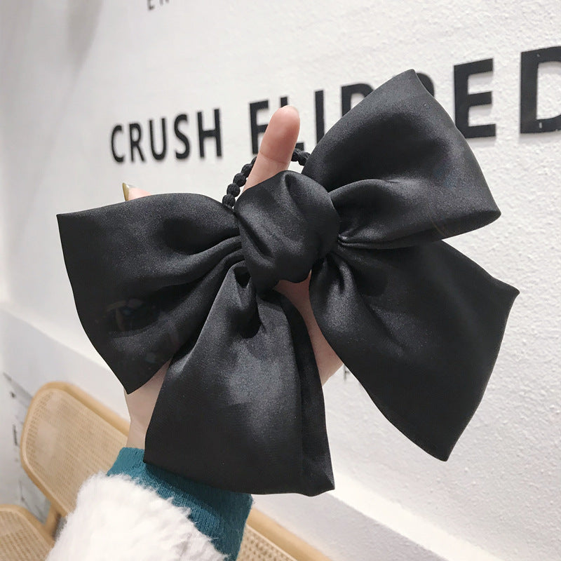 Elegant Oversized Bow Satin Chiffon Hair Tie Elastic Band for Women