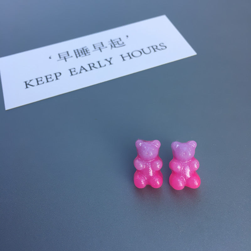 Gradient Candy Color Bear Stud Earrings - Cute and Playful Design