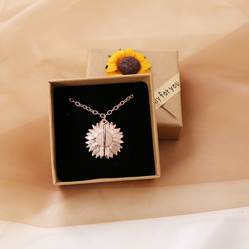 Fashion Open Double-sided Lettering Sunflower Pendent Necklace