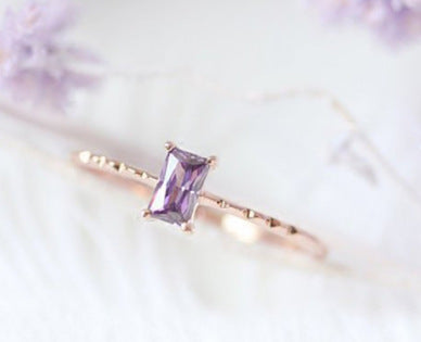 Simple Square Sterling Silver Crystal Inlay Ring - 14k Gold Plated Purple Gemstone Design