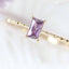 Simple Square Sterling Silver Crystal Inlay Ring - 14k Gold Plated Purple Gemstone Design