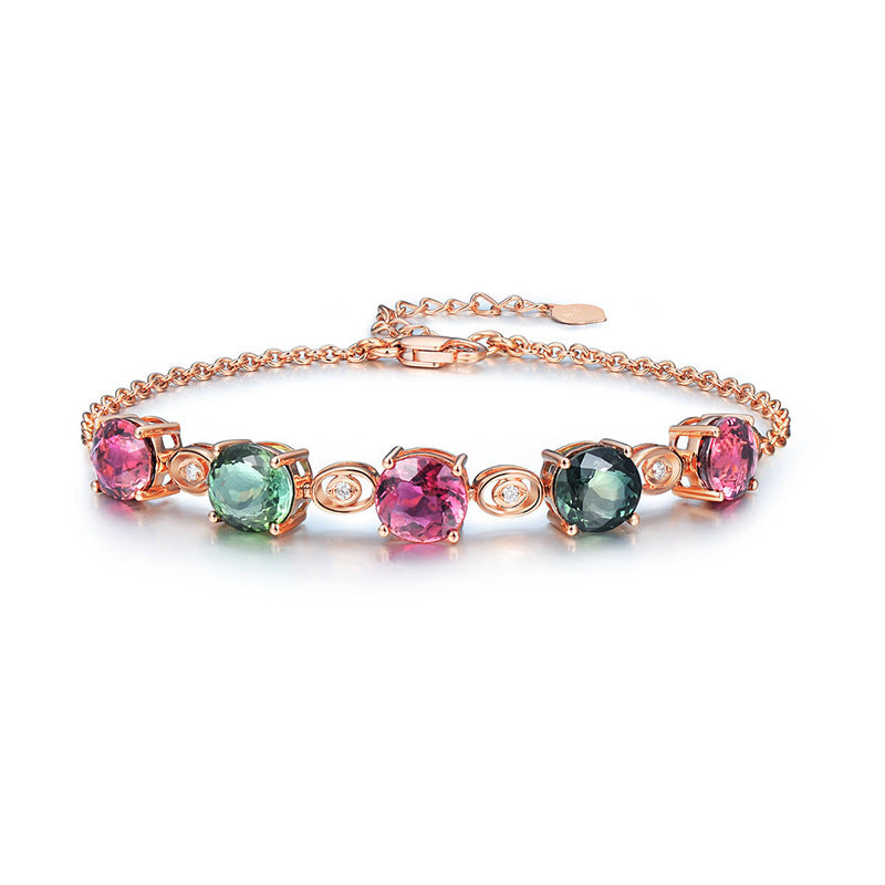 Fashion Square Copper Inlay Rainbow Crystal Gemstone Bracelet in Rose Gold Plating