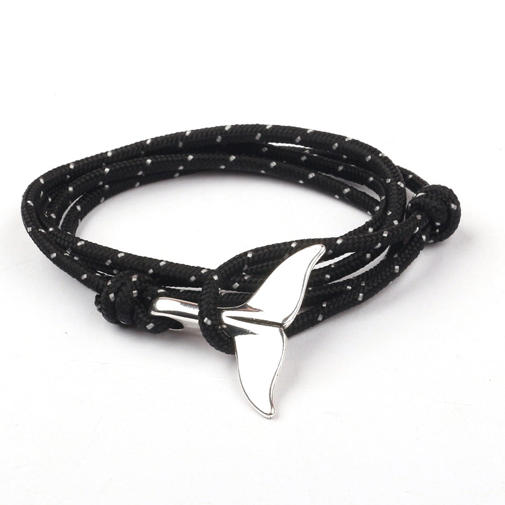 Silver Fish Tail Anchor Style Layered Unisex Bracelet