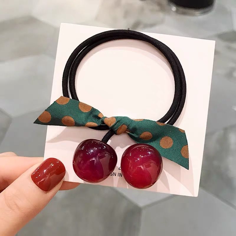 Women's Elegant Artistic Cherry Acrylic Hair Tie and Leather Ponytail Holder