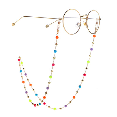 Fashion Multi-purpose Gold Jelly Color Round Beads Glasses Chain