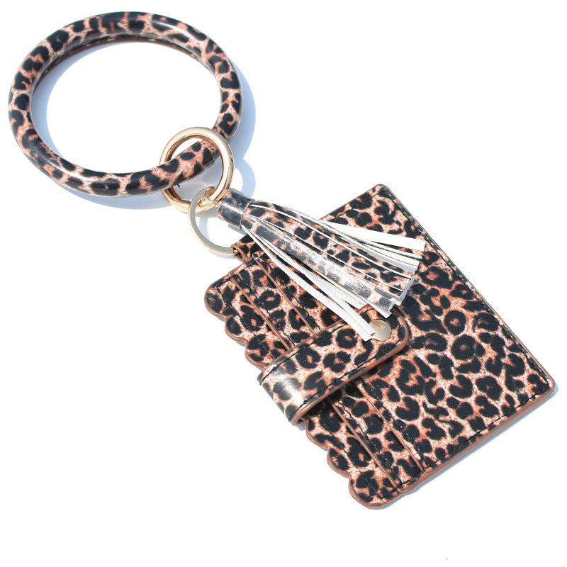 Fashion Snakeskin PU Leather Tassel Keychain Bracelet Wallet