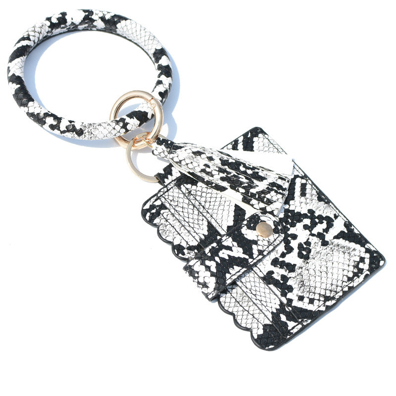 Fashion Snakeskin PU Leather Tassel Keychain Bracelet Wallet