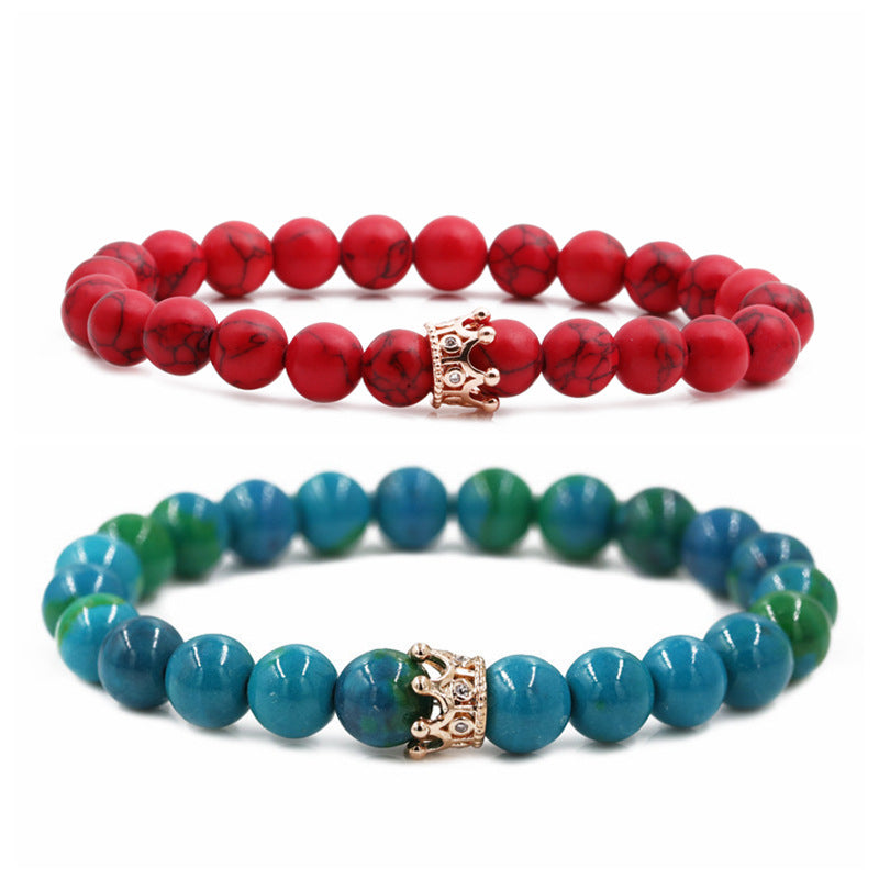 Phoenix Stone Turquoise Crown Couple Beaded Bracelet