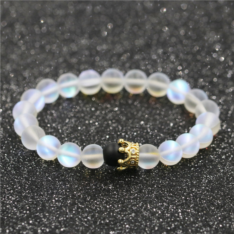 Moonstone Frosted Crown Beaded Couple Bracelet