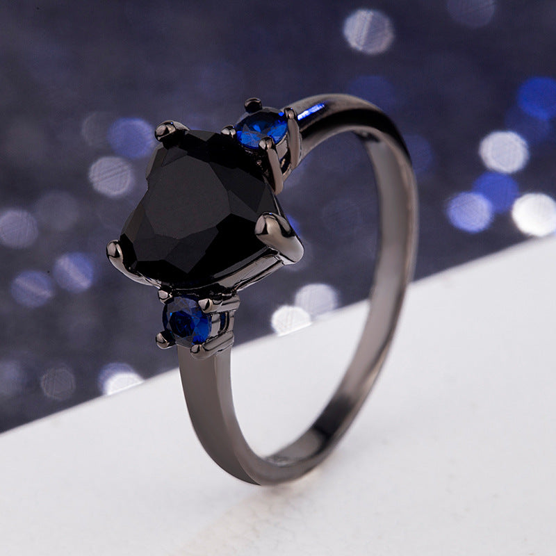 Heart-Shaped Black Simulated Diamond Ring Fashion Jewelry