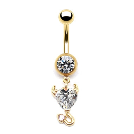 Elegant Angel Wing Heart Shape Zircon Belly Ring in White and Gold Plated Stainless Steel