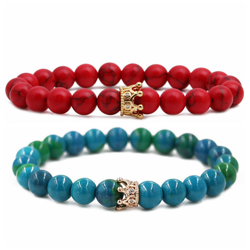 Phoenix Stone Turquoise Crown Couple Beaded Bracelet