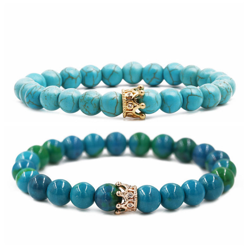 Phoenix Stone Turquoise Crown Couple Beaded Bracelet